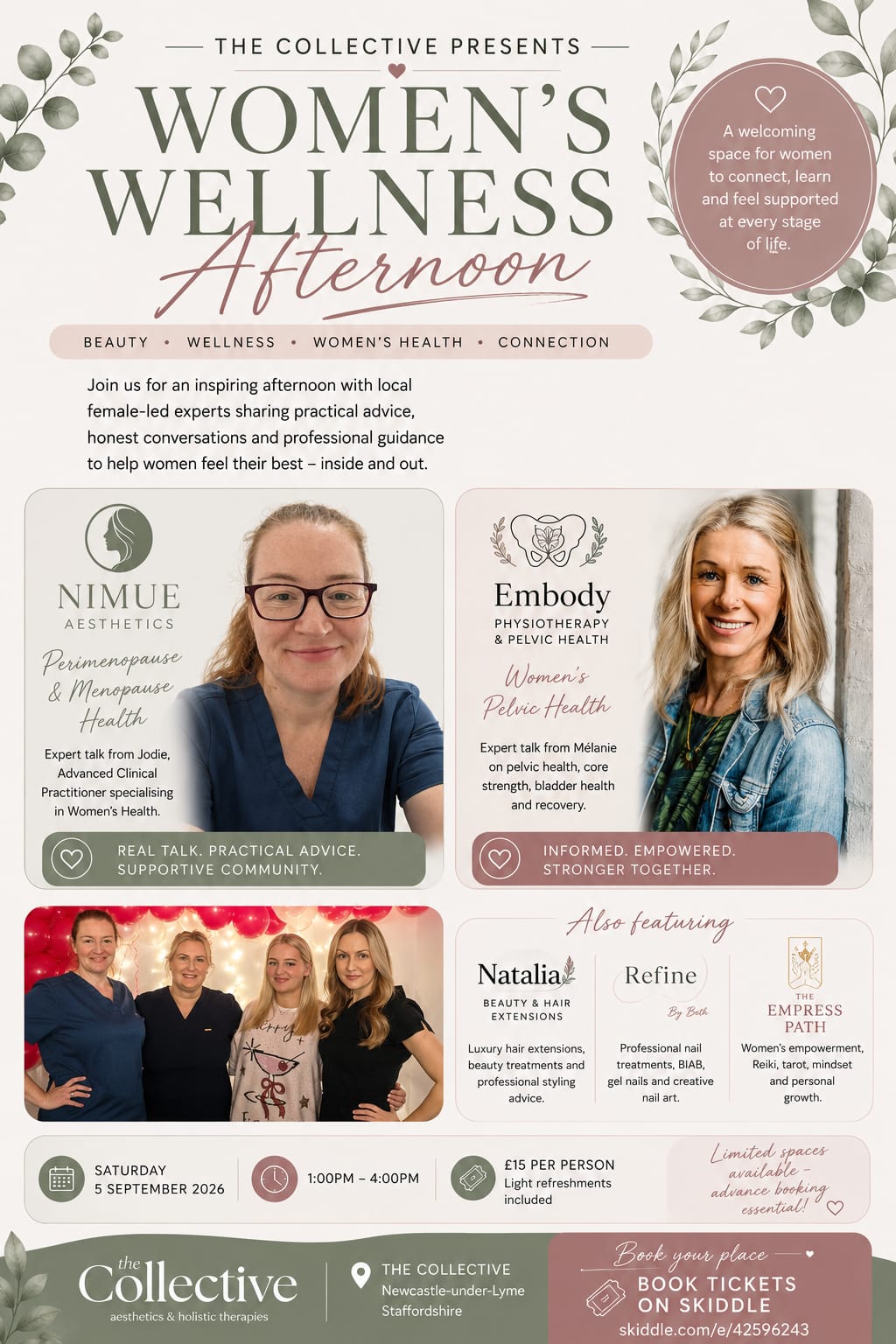 The Collective Presents Women&rsquo;s Wellness Afternoon, Saturday 5 September 2026, 1pm to 4pm, £15 per person including light refreshments.