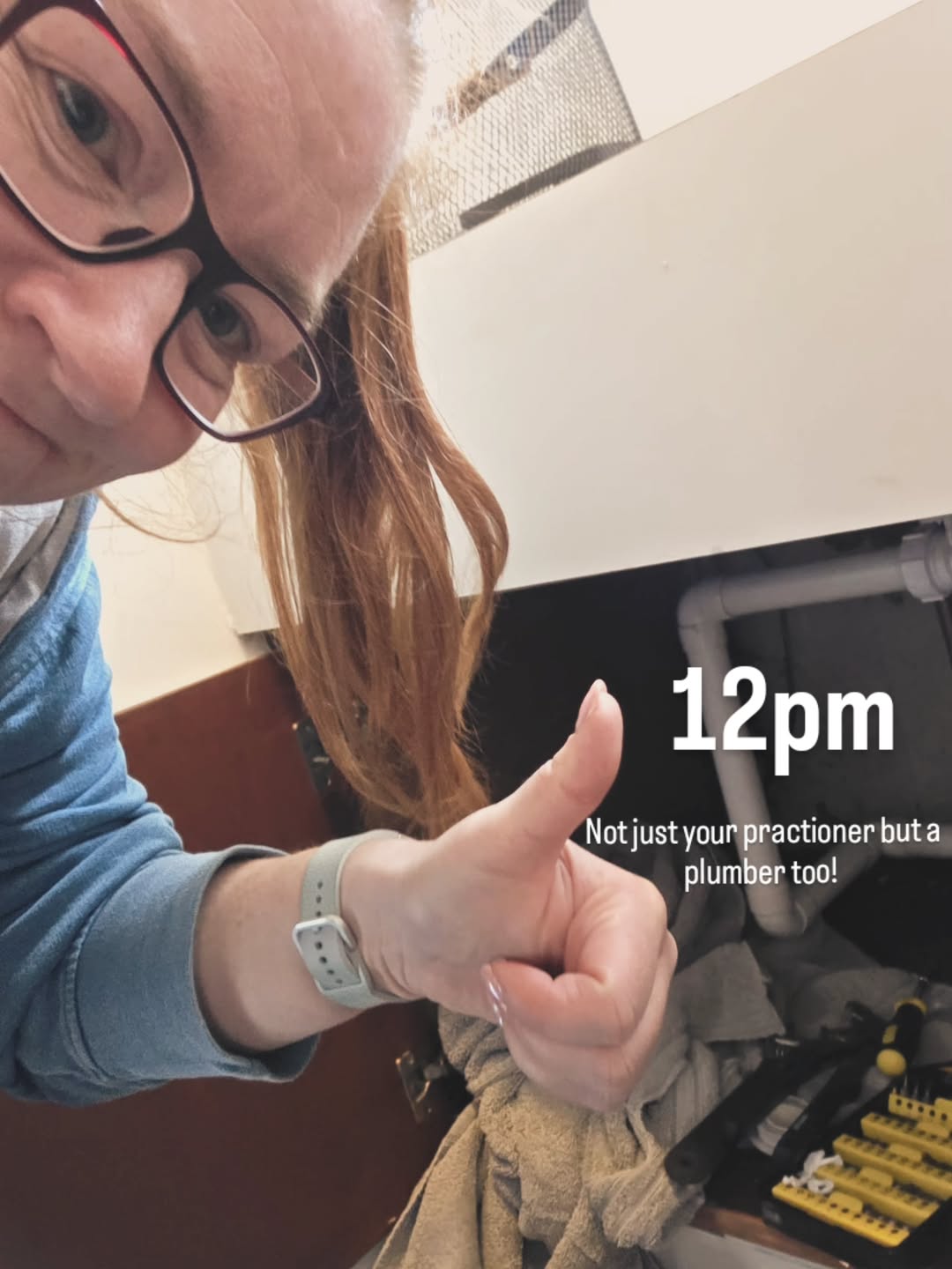 Jodie handling practical maintenance behind the scenes at the clinic