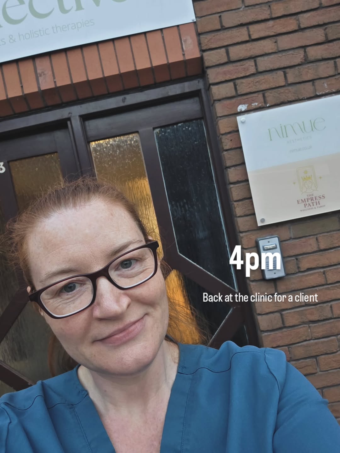Jodie outside the Nimue clinic before an afternoon patient appointment